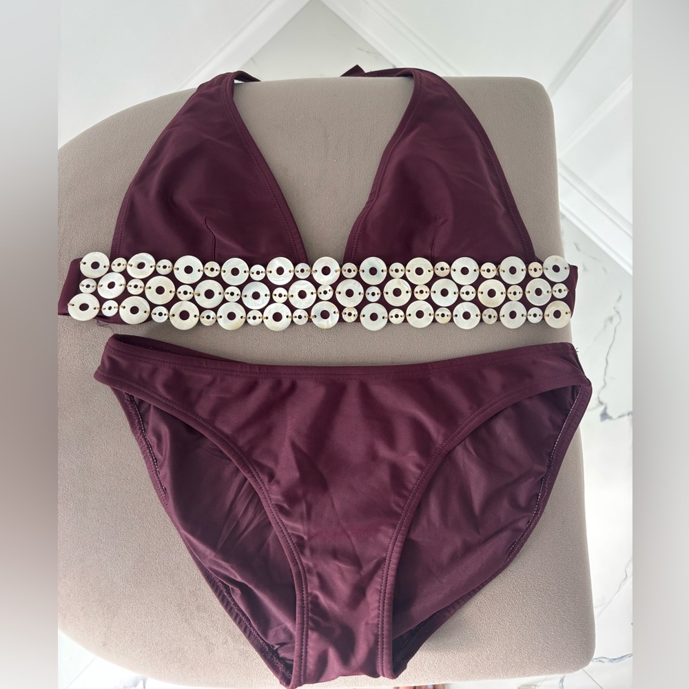 VIX by Paula Hermanny Swimwear | Burgundy Bikini with White Accents